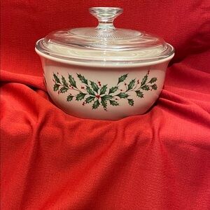 Lenox Holiday Ceramic Bowl with Lid - Holly Design